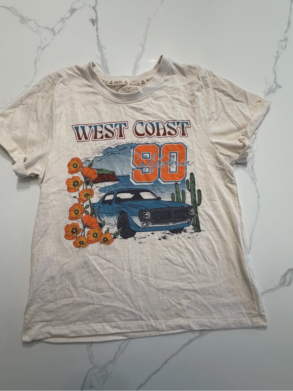 West Coast 90 Graphic Tee - White with Blue & Orange Accents